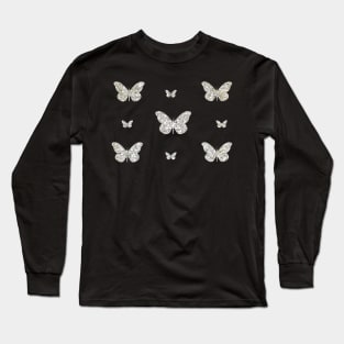 Silver Faux Glitter Butterflies Long Sleeve T-Shirt